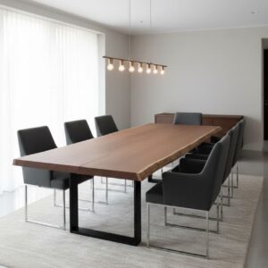 Mesa de comedor de diseño en madera de iroko, 265x140x8 cm, pieza elegante y atemporal