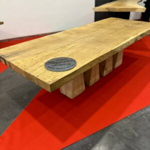 Mesa rectangular de comedor de roble francés macizo, 270x110x9 cm, con bordes canteados